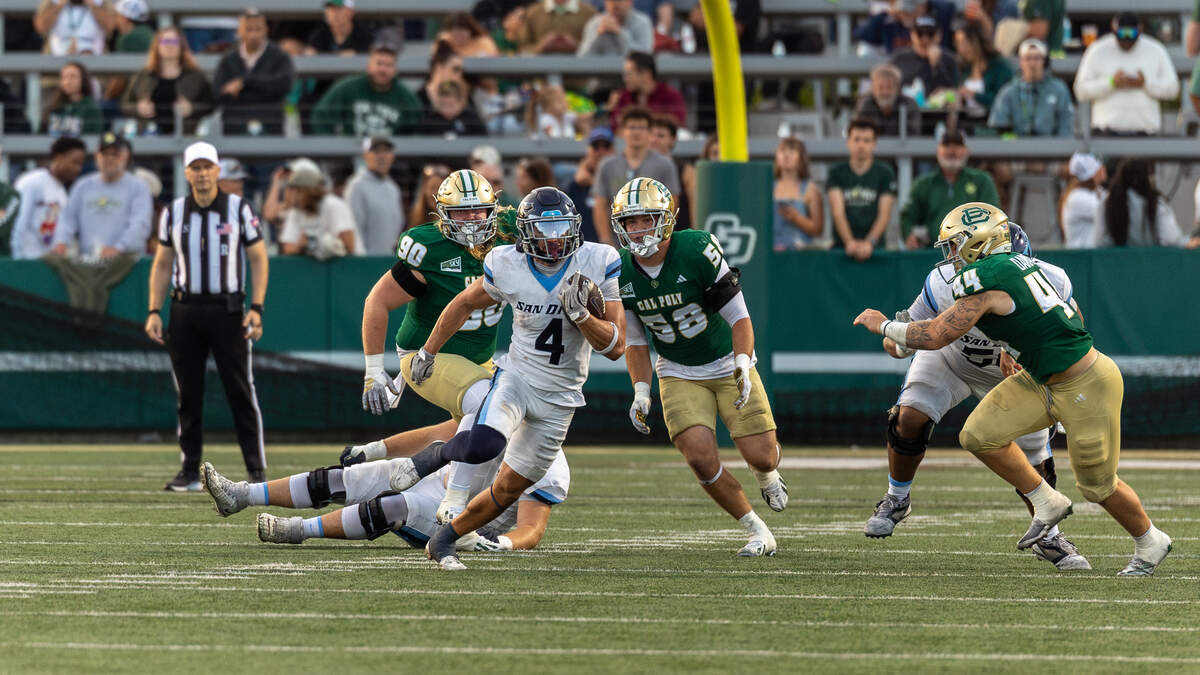San Diego Toreros running back Adam Criter rushed for 179 yards and two touchdowns at Mustang Memorial Field on Sept. 19, 2026. The Mustangs lost to the Toreros 38-35 on Homecoming night on a last-minute field goal.